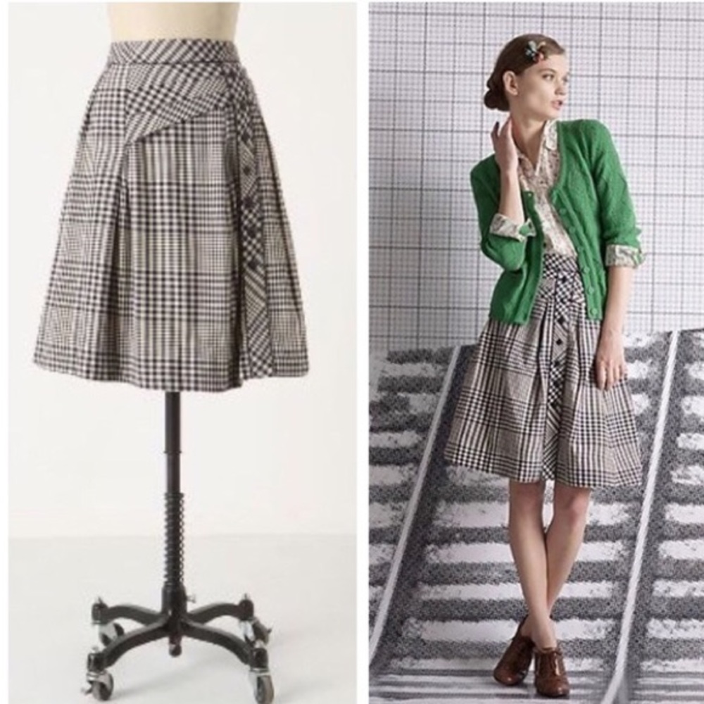 Anthro Odille Weave The Ring Gingham Skirt